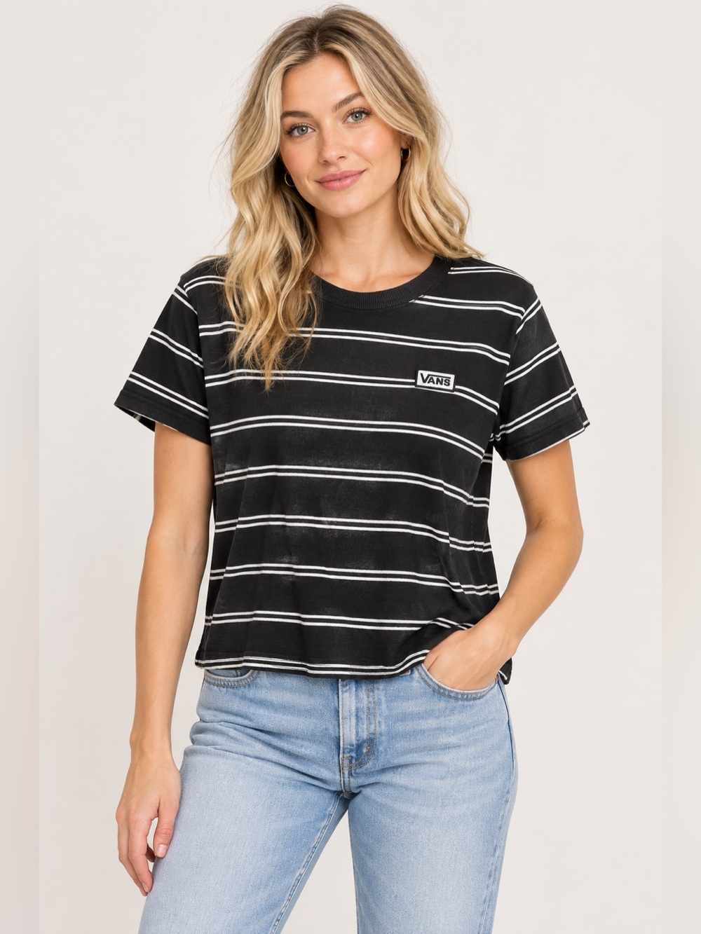 Vans Striped Tee in Black & White Large